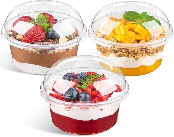 12 oz Plastic Dessert Cups with Dome Lids, Acai Bowls, 50 Pack