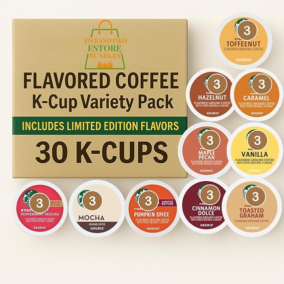 Flavored Coffee K-Cup Variety Pack 10 Gourmet Flavors, 30 Count Sampler Premium Flavored K Cups Assortment for Home, Office & Gifts Mocha,