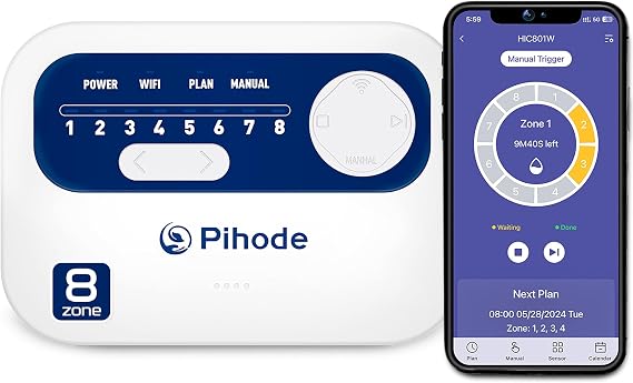 8 Zone Smart Sprinkler Controller, Local Weather Intelligence Automatic & App Remote Control, Customized Watering Schedule and Seasonal Adjustment WiFi Sprinkler Controller