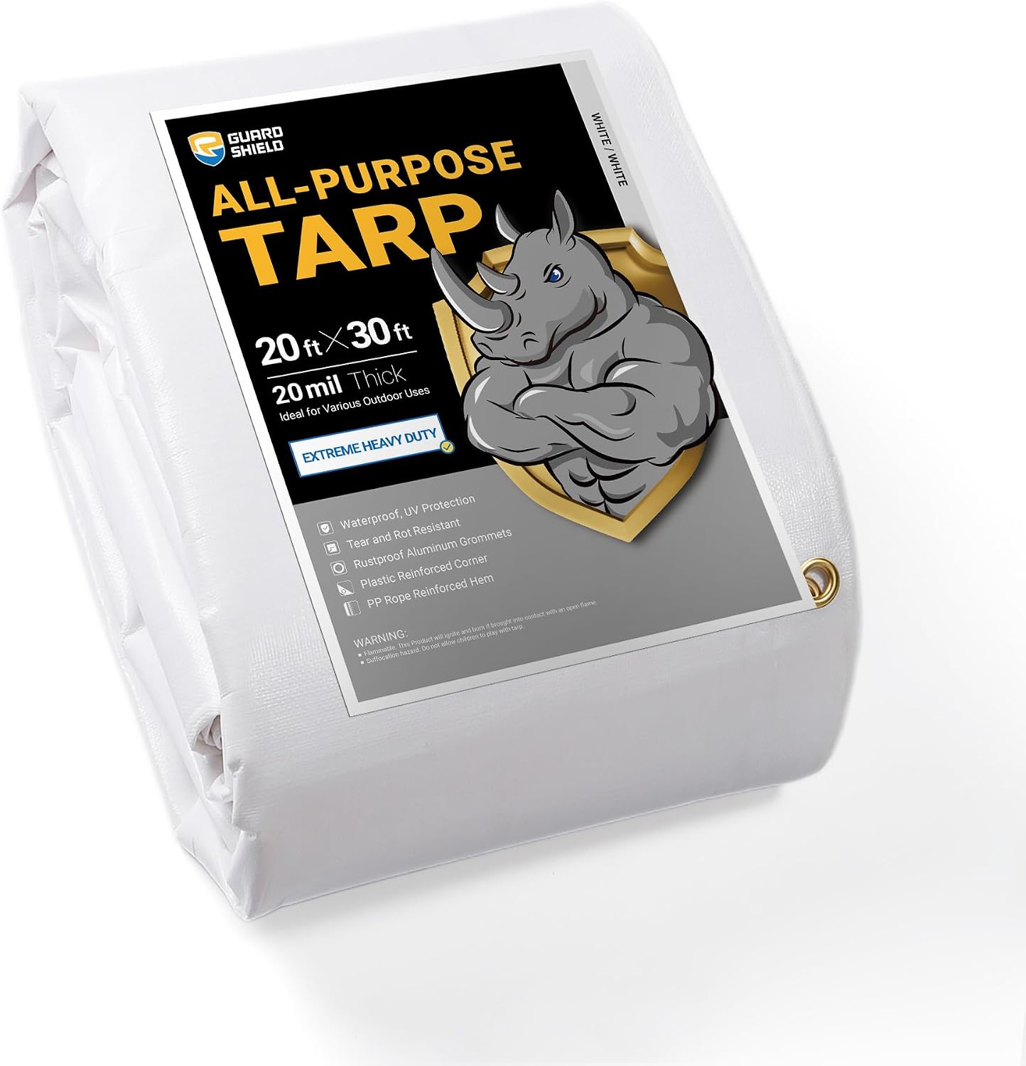 GUARD SHIELD Extreme Heavy Duty White Poly Tarp 20x30 Feet Cover Waterproof Tarps 20mil Thick UV and Tear Resistant Tarpaulin