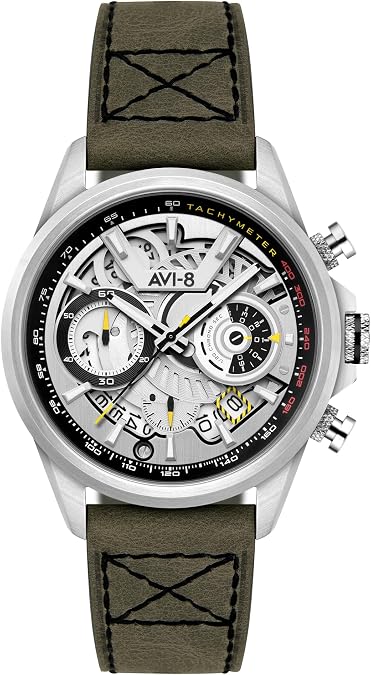 AVI-8 Men's 44mm Hawker Harrier Matador Chronograph Watch with Leather Strap AV-4125