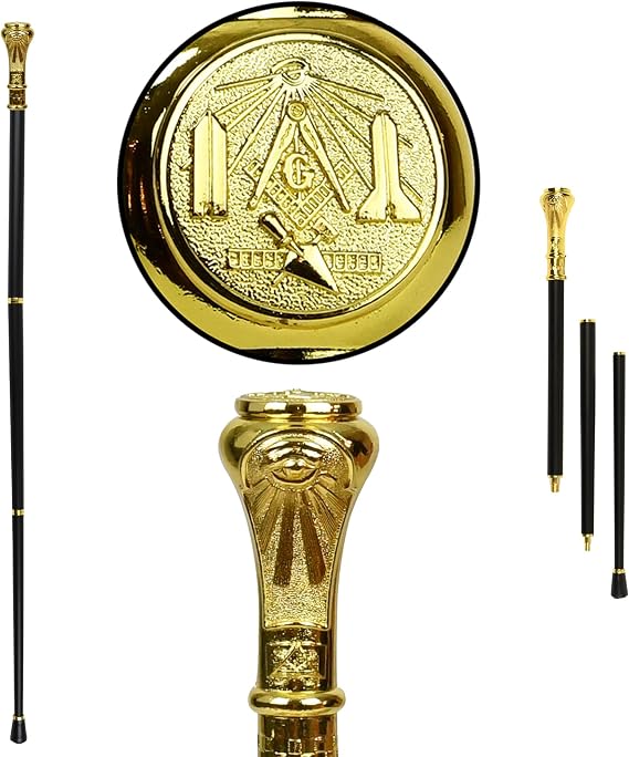 Masonic Cane Freemason Walking Stick - Elegant Dress Walking Canes for Men, Seniors Balance - Collapsible 3Pc Travel Stick For Stability, Mobility, Knee Support- Elderly Assistance Products - 37" Gold