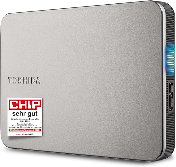 Rigido Esterno Disco - Toshiba - Canvio Flex - 1 TB - Argento - Prestazioni Eleganti Works with Mac Windows iOS & Android; exFAT; USB-C/USB-A Cable; Ideal for Phones Tablets & Laptops