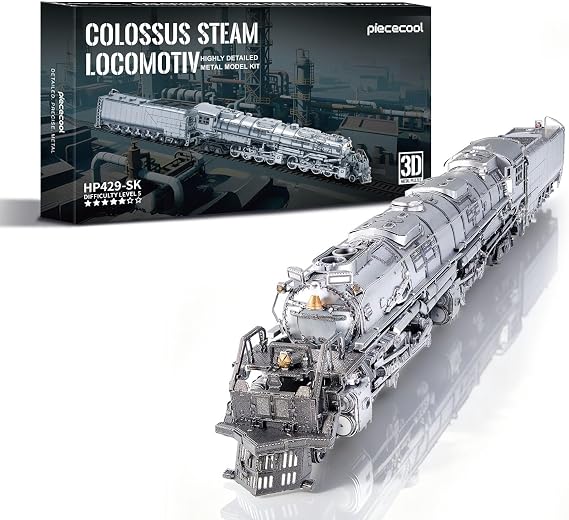 Piececool 3D Metal Puzzles Colossus Steam Locomotive Metal Model kit for Adults Steam Train Building Kits,Family Time,Home Decor Best Gifts