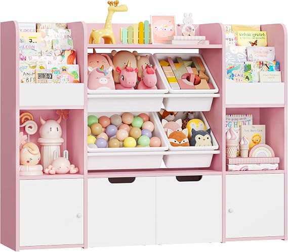 FOREHILL Toy Storage Unit 4-tier Kids Bookshelf with 4 Removable Toy Boxes