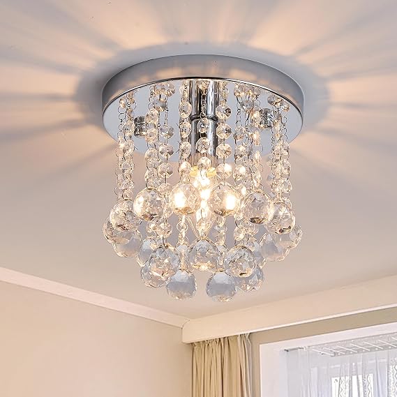 Crystal Ceiling Lighting Fixture,Mini Flush Mount Ceiling Light, Modern Crystal Chandelier for Living Room,Kitchen, Hallway,Dining Room (Silver A) [Energy Class E]