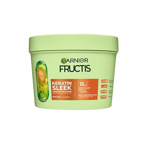 Garnier Fructis Keratin Sleek Hair Mask Keratin Sleek Complex with Argan Oil for Intensive Smoothing and Long-Lasting Shine Sleek Look Moisturising for Dry Hair Anti-Frizz 1 x 340 ml