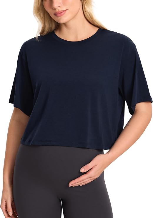 MOMANDA Cotton Modal Cropped Maternity Tops | Maternity lounge summer tshirts, Short sleeve, Loose fit, Ultra soft, Women's oversized top