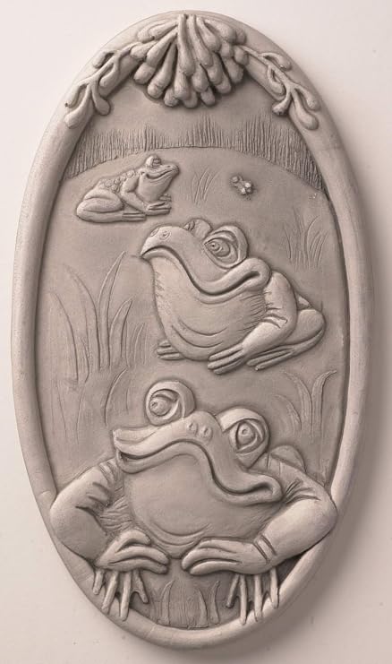 JBK Pottery Ceramic Wall Art Sculpture Artisan Home Decor, Wall Mounted Decorative Antique Pediment, Indoor & Outdoor Accent for Patio, Garden, Living Room, 10 Inch Oval - Frogs Antique White Design