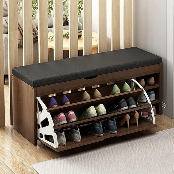 Shoe Storage Benches Shoe Bench with Storage, Shoe Entryway Bench with Lift Top Storage Box, 3-Tier Shoe Rack Bench with Flip Drawer, for Entryway Slim, Living Room, Bedroom(Brown,80cm)