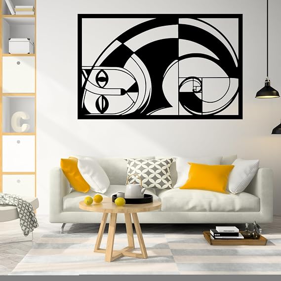 Golden Ratio Metal Wall Art, Fibonacci Wall Art, Metal Wall Decor, Geometric Wall Art, Fibonacci Spiral Metal Wall Decor, Fibonacci Wall Art, Modern Wall Art, Living Room Decor, Office Decor, Golden Ratio Art (19"W x 11"H / 47 x 29 cm, black)