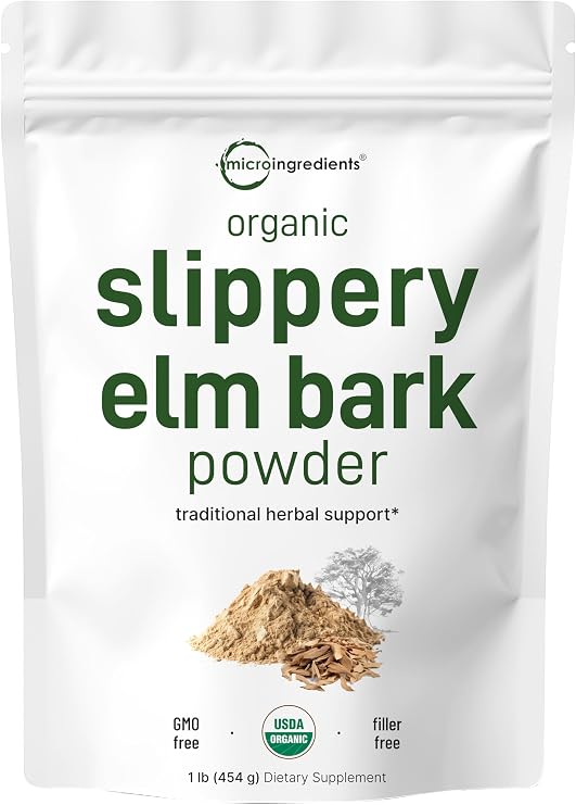 Micro Ingredients Sustainably US Grown, Organic Slippery Elm Bark Powder, 1 Pound (648 Servings), Helps Soothe The Throat and Coughing, No Irradiated, No Contaminated, No GMOs, Pet Friendly