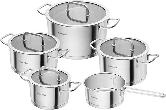 HENCKELY by Zwilling Pulse Saucepan Set 5-Piece Glass Lid 18/10 Stainless Steel for All Hobs Including Induction