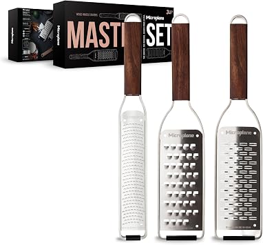 Microplane Master Series 3-Piece Grater Set - Premium Zester, Ribbon & Extra Coarse Graters | Ultra-Sharp Stainless Steel Blades | Walnut Handles | Made in USA | Professional Kitchen Tools