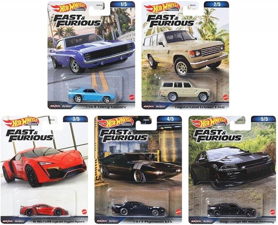 Hot Wheels Yeni - New Fast & Furious Temalı Araçlar Hnw46 5 Li Set 1:64 Ölçek Hotwheels Marka (Beş / 5 Adet)