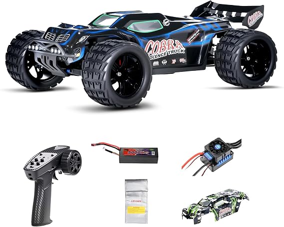 Supersize 1/10 High Speed RC Cars for Adults, 4WD Off-Road Electric Truggy with 3S 5000mAh LiPo Battery & 3660 Brushless Motor, RTR RC Truck Hobby with LED Lights for All Terrain