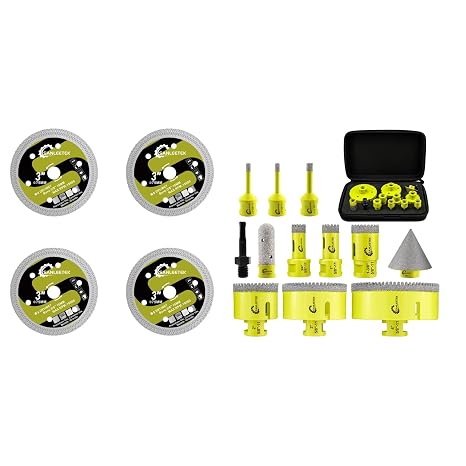 Diamond Tile Saw Blade 3"(75mm) - 4pcs X Mesh Disc Cutter for Arbor 3/8"(10mm) Angle Grinder SANLEETEK Diamond Core Drill Bits Set