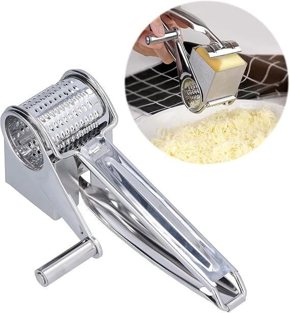 Orret Home Döner Peynir Rendesi – Manuel Saplı Peynir ve Kuruyemiş Öğütücü, Paslanmaz Çelik Çok Amaçlı Rende, Sebze, Ceviz, Fındık, Çikolata, Patates ve Havuç Öğütücü Mutfak Aleti