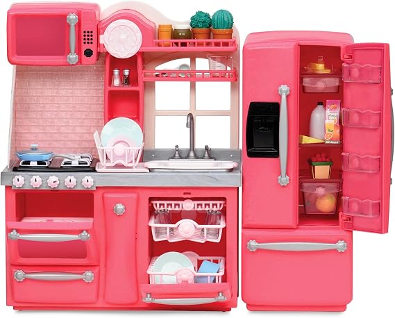 Our Generation - Gourmet Kitchen Set Pink - Pink Cooking Playset - Play Food - 18-Inch Doll Accessories - Pretend Play - Toy for Kids 3 Years +