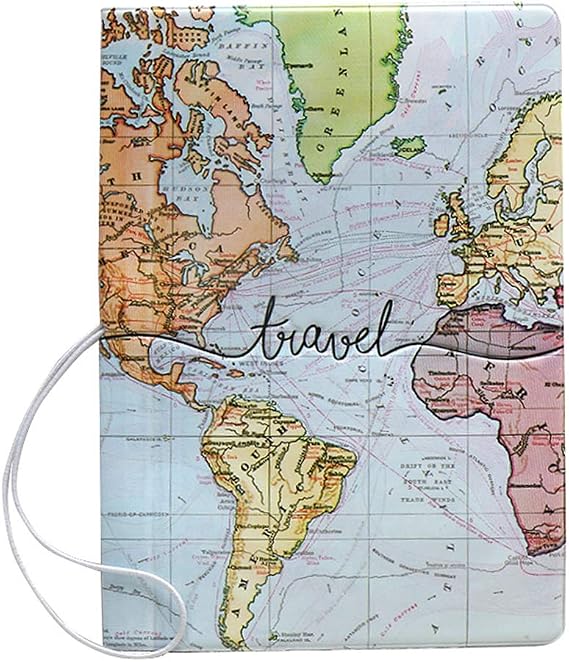 Belsmi Men Women Thin Passport Holder World Map Leather Cover (World Map)