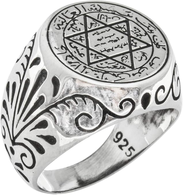 Seal of Solomon Talisman Special Design Islamic 925 Sterling Silver Turkish Handmade Solid Ring