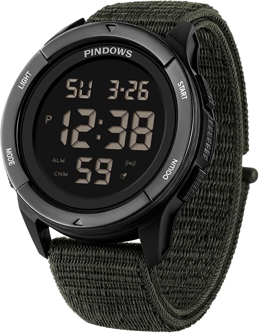 PINDOWS Men's Digital Watch, 50M Waterproof Military Tactical Sport