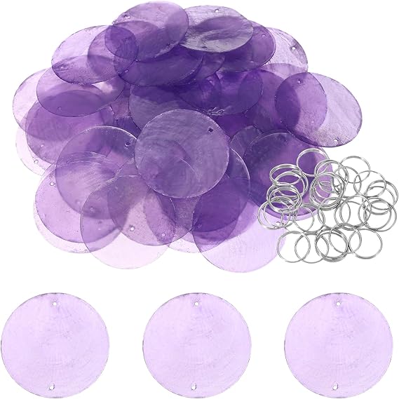 Round Capiz Sea Shells, 2" Shells for Crafting with Closed-end Ring Seashell Beach Real Seashells Fitting for (Wind Chimes Jewelry Making DIY Craft Decoration), 20Pcs&Purple