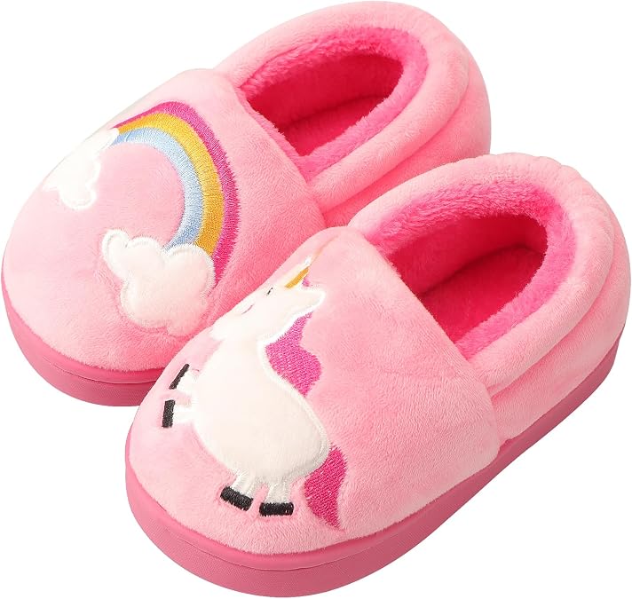 OWIF Toddler Slippers Boys Girls Little Kids House Slipper Cute Warm Soft Indoor Bedroom Shoes with Non-slip Sole
