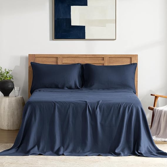 DAPU 100% French Linen Sheets 4Pcs Set, 170GSM Linen Bedding, Queen Size