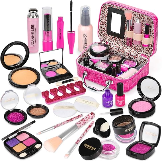 Pretend Makeup Toy Set - 22 PCS Safe Non-Toxic Fake Make Up Set Cosmetic Beauty Kit Role Play Gift for Little Girls Kids Children Age 3 4 5