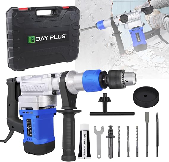 SDS Plus Corded Rotary Hammer Drill 1800W Multifunctional Electric Hammer, Electric Drill, Concrete Crusher,3 Mode Drilling/Hammer/Chisel,6 Variable Speed,360° Auxiliary Handle