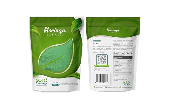 Solo Therapy Moringa Powder, Moringa Oleifera Leaf Powder, Superfood Green Powder, 2 oz (56g) Resealable Bag