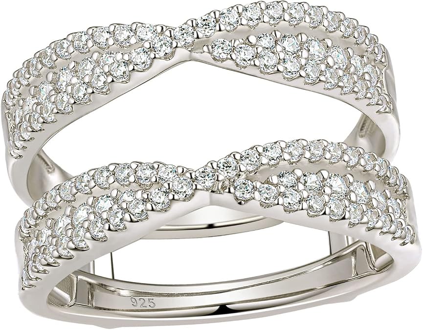 Wuziwen Sterling Silver Cubic Zirconia Infinity Wedding Band Guard Ring Enhancer for Women Size 5-10