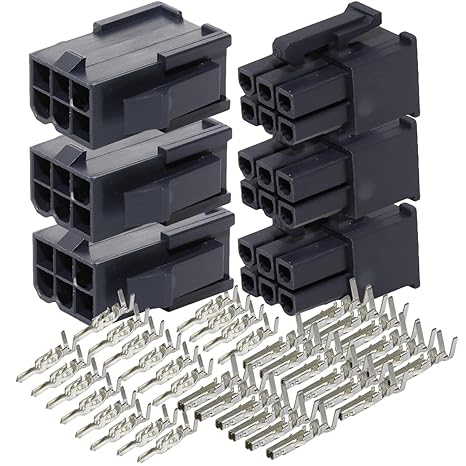Molex 6-Pin Black(Navy) Connector Pitch 4.20mm.0165" w/18-24 AWG Pin Mini-Fit Jr TM (3 Match Set)
