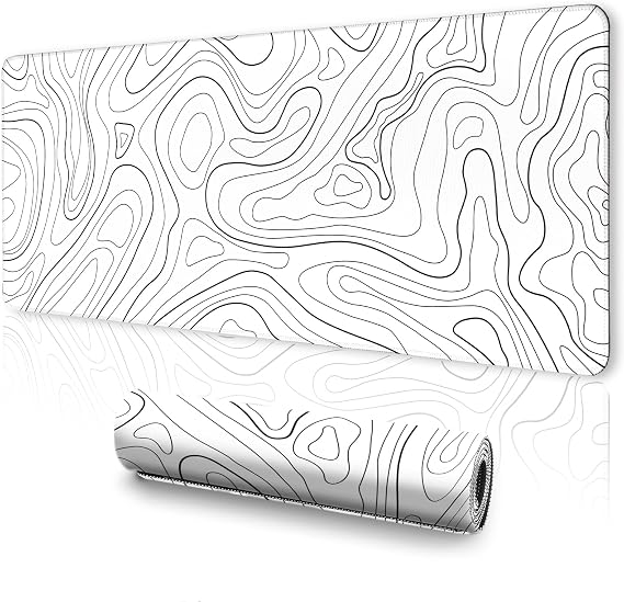 2 Pack Gaming Mouse Pad, XL Mousepad, Keyboard and Mouse Pad,Mouse Pad Large, Desk Mat, 31.5 x 11.8 in, Stitched Edege for Home Office Work - Topographic Black & White