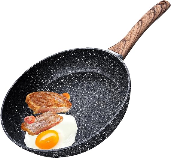 HIYAA Frying Pan 28cm, Non Stick Frying Pan with Sturdy Handle-Anti-Scratch Anti-Stain Small Frying Pan Non Stick, Cast Aluminium Stone Skillet Pan for Induction Hobs, PFOA Free