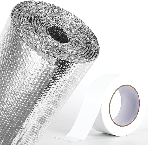 fowong Reflective Insulation Roll 48" x 10 Ft + White Window Weather Sealing Tape 2 Inch x 32 Yards