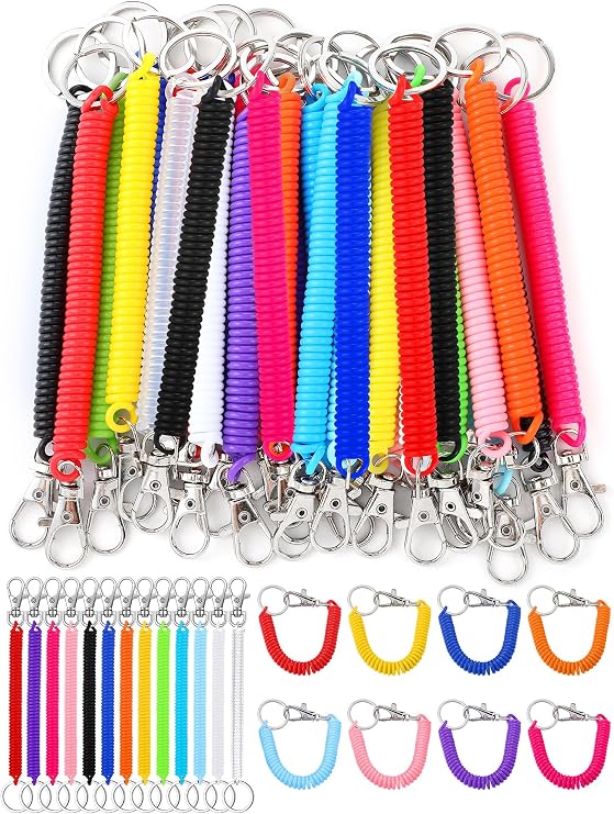 50/100 Pcs Retractable Spring Coil Keychain Bulk