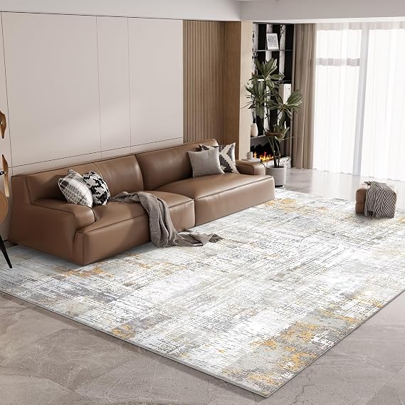 Vamcheer 10mm Thick Sponge Living Room Rug, Yellow/Light Grey, 200x300cm