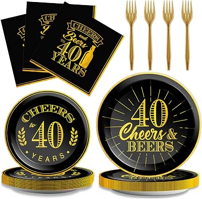 96 Pcs Cheers 40th Birthday Plates and Napkins Party Supplies Cheers to 40 Years Tableware Set 40th Party Birthday Decorations Favors for Men Women Serves 24