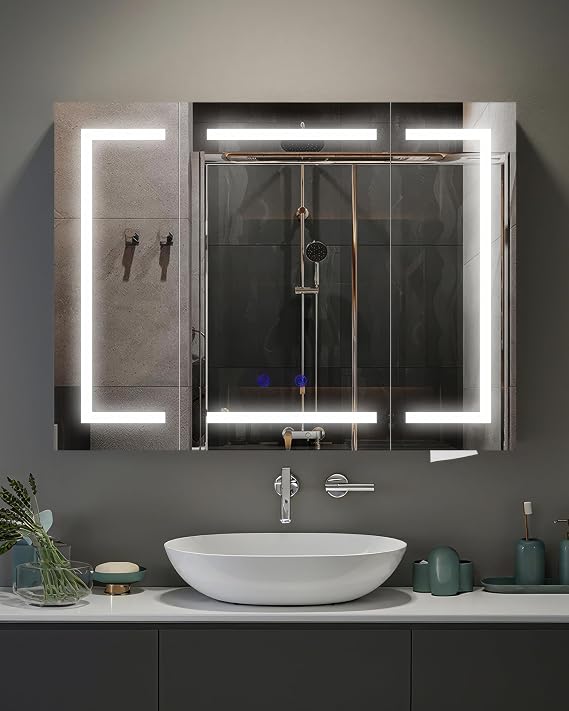 3 Door Bathroom Mirror Cabinet, 60L x 80W cm