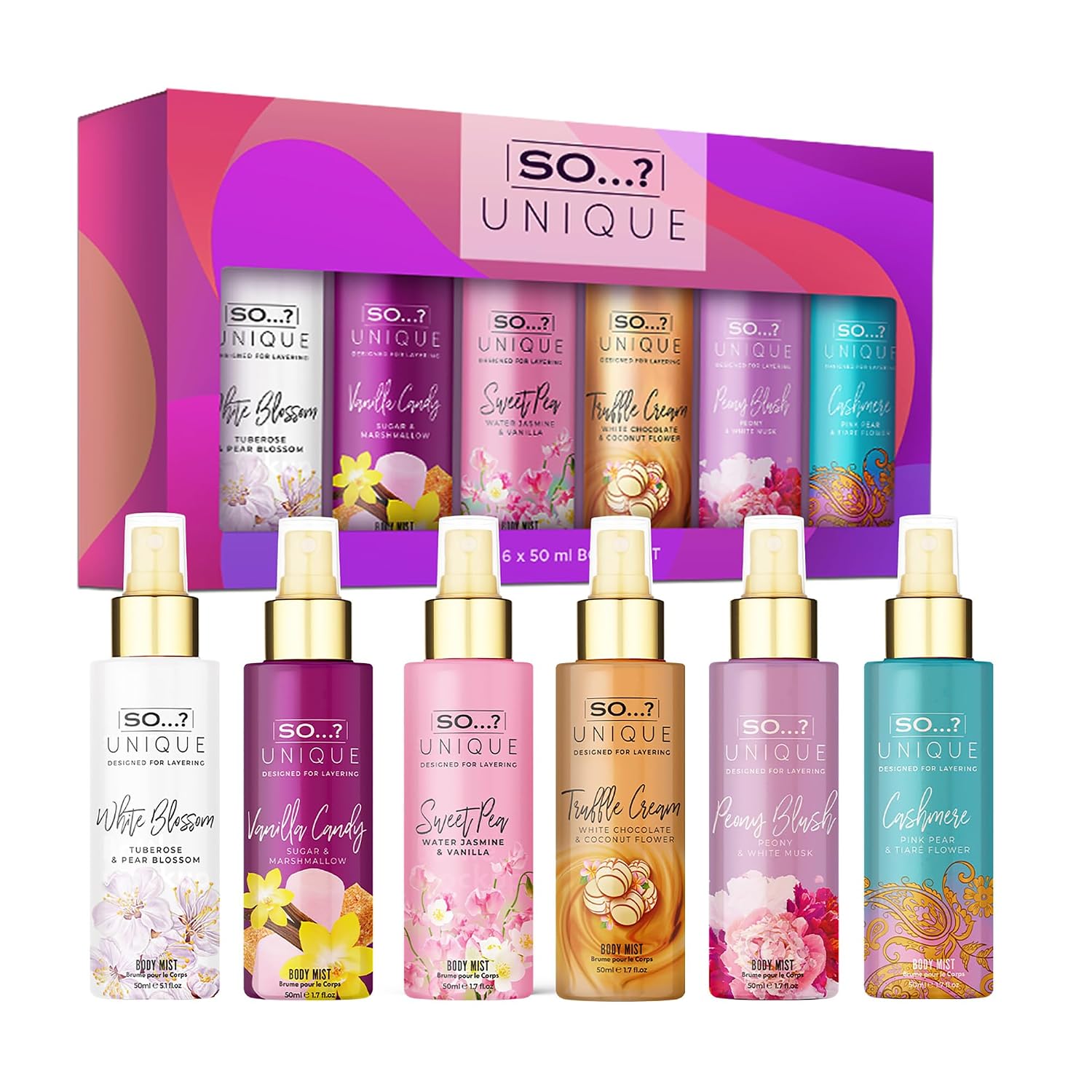 So…? Unique Grande Women's Mini Mist Gift Set, Body Mist Fragrance Spray 6 x 50 ml