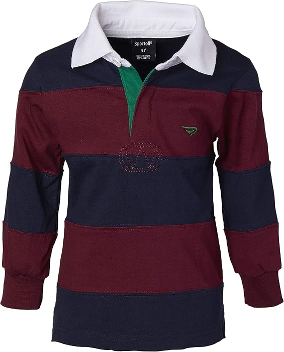 Sportoli Boys Cotton Wide Striped Long Sleeve Polo Rugby Shirt