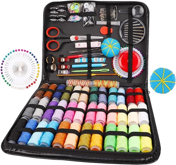 Sewing Kit 184Pcs Complete Portable Sewing Supplies with Zipper Case, Tailor Scissors Threads Needles Spools Thimble Snap Buttons & More Tools for Travel Home Emergency Clothing Fixe DIY Projects​