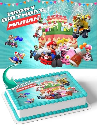 Cakecery Mario Kart 8 Deluxe MK Edible Cake Image Topper Personalized Birthday Cake Banner 14 Sheet