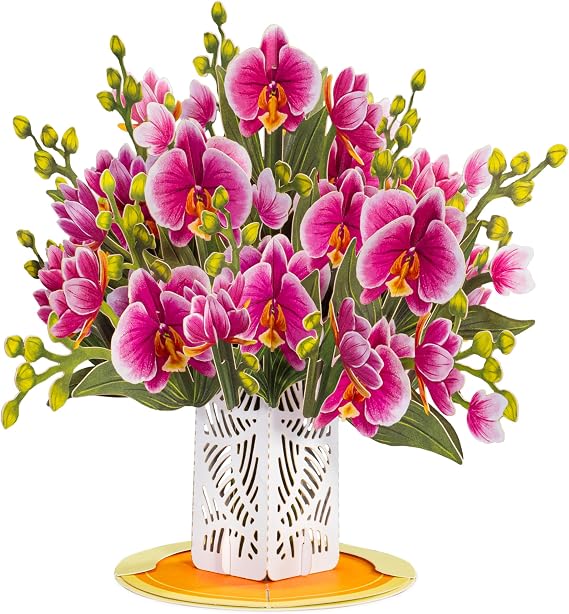 Paper Love 3D Flower Bouquet Pop Up Card, with Orchid Bouquet Forever Keepsake, Gift for Birthday, Wedding, Anniversary, Graduation, Get Well, Thank You, Mothers Day, Valentines Day, All Occasion - Oversized 10" x 7" Cards - with Envelope And Note Card