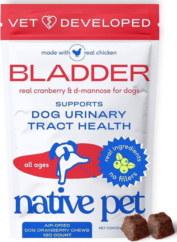 Native Pet Dog UTI Treatment - Cranberry Supplement for Dogs - Supports Normal Bladder Function, Urinary Tract & Kidney Health - Real Cranberry Extract, D-Mannose & Probiotics - Air-Dried - 120 Chews