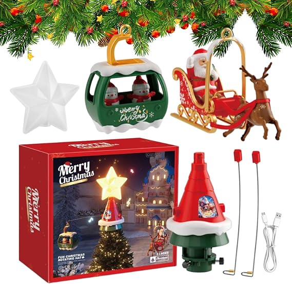 Christmas Tree Rotating Topper, Musical Christmas Tree Topper Rotating Led, Rotatings Trees Top Decoration, LED Light Ornament, Winter Party Supplies For Festive Home Decor Celebration