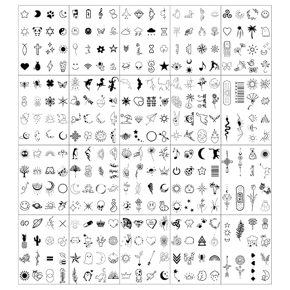 20 Sheets 300PCS Tiny Small Temporary Tattoos Stickers For Women Men Finger Hands,Realistic Black Long Lasting Waterproof Fake Temp Tattoo For Adult Body Finger Neck Decation Q721