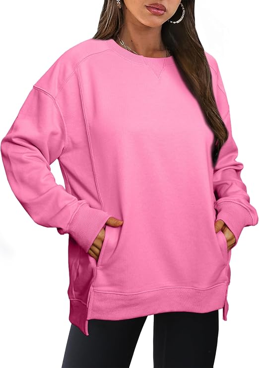 Women's Sweatshirt Casual Crew Neck Sweatshirts Loose Fit Long Sleeve Pullover Tops with Pockets